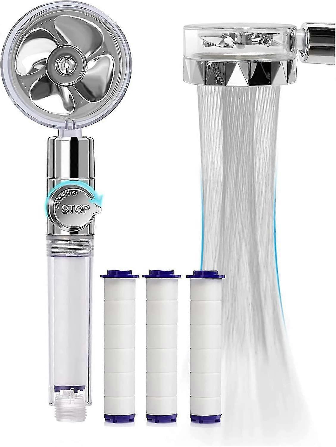 360 Swivel High Pressure Propeller Shower Head, Three Tier Filter System With,3 Replaceable Pp Cotton (silver)