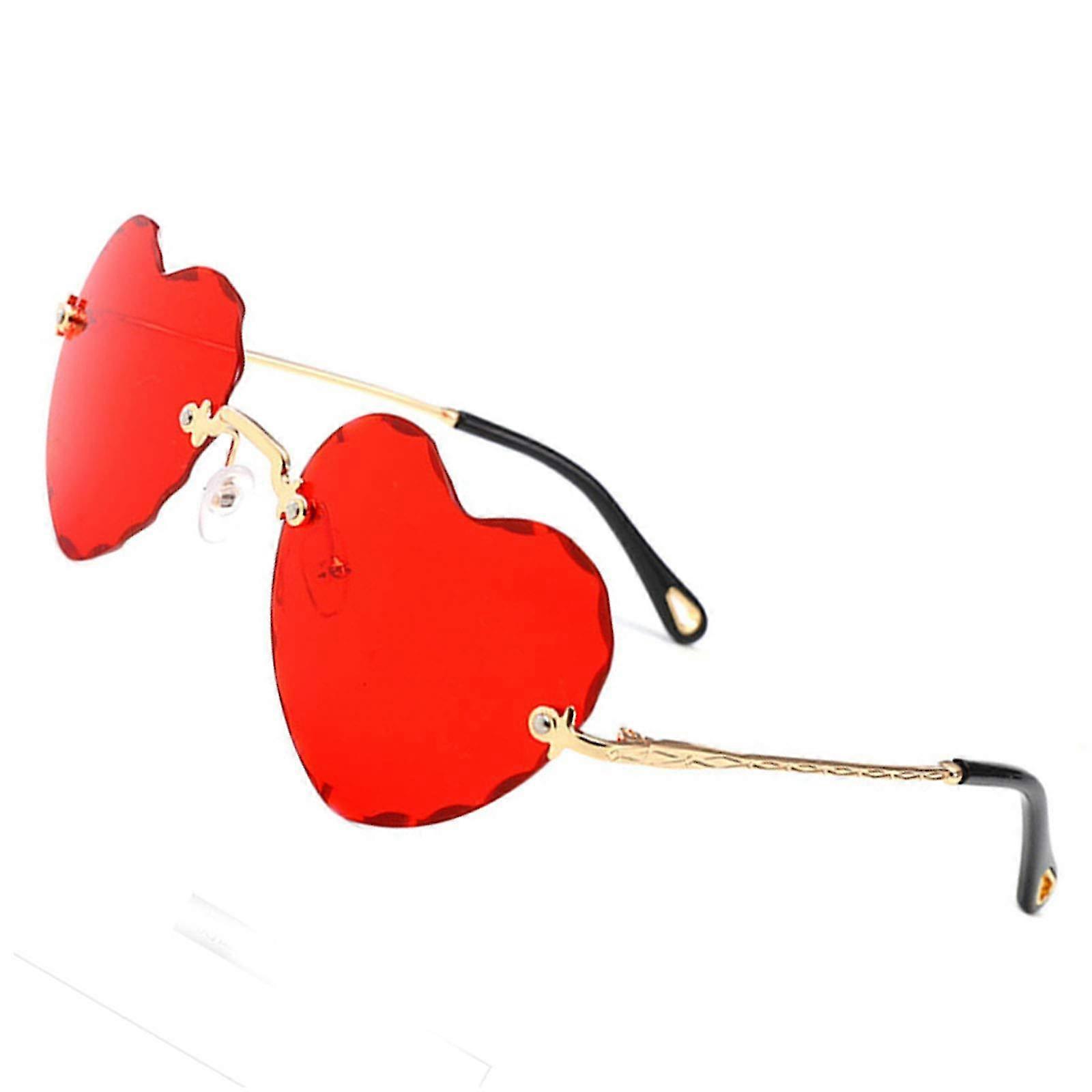 Heart Sunglasses Women's Fashion Frameless Sunglasses Heart-shaped Sunglasses Heart Effect Colourful Gradient Glasses -red