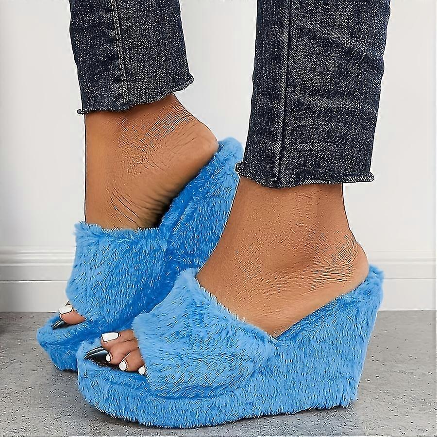 New models Chic Furry Platform Wedge Slippers-Open Toe-Comfortable Non-slip Sole-Perfect for Home and Outdoor