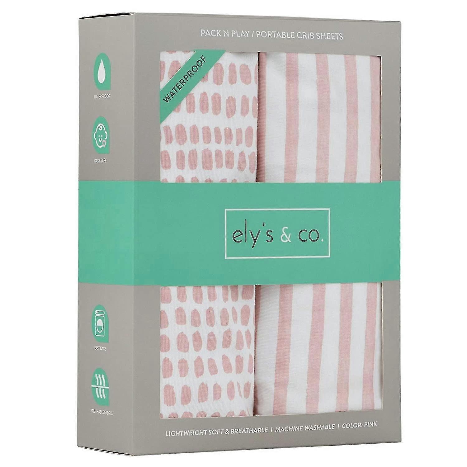 Patent Pending Waterproof Pack N Play/Mini Portable Crib Sheet with Mattress Pad Cover Protection I Mauve Pink Stripes and Splash by
