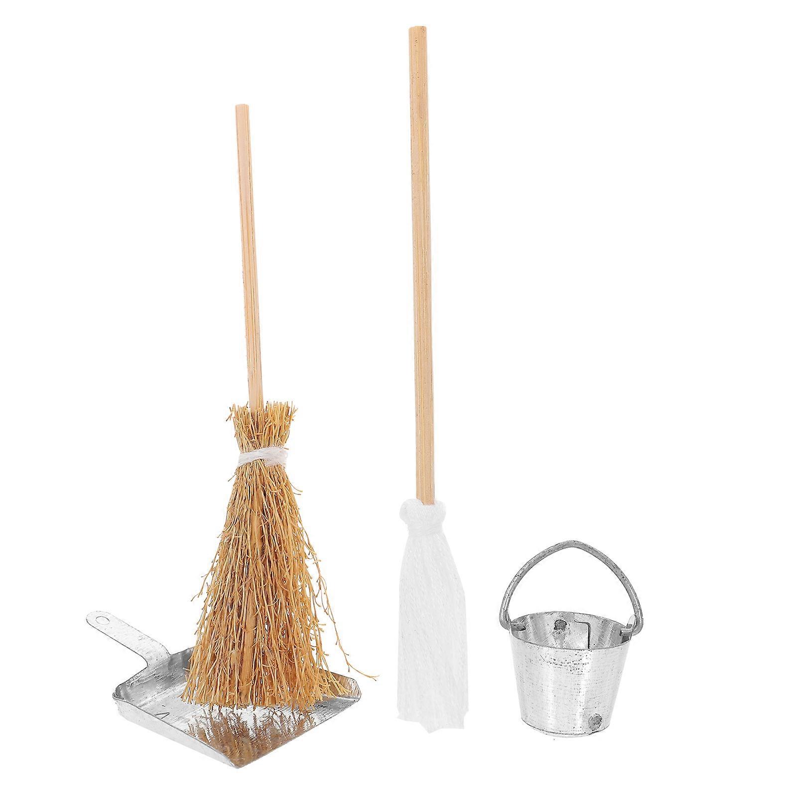 1 Set of Miniature Broom Models Mini House Dustpan Bucket Mop Ornaments Micro Landscape Decors