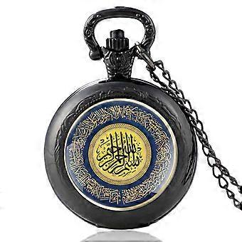 Klassische muslimische Zeichen Silber Vintage Charm Quarz Taschenuhr Männer Frauen Hochwertige Anhänger Halskette Stunden Uhr Geschenke