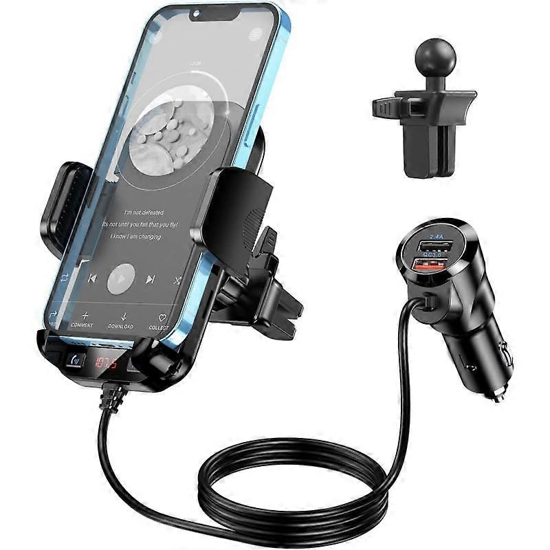 (Upgraded Version) Bluetooth FM Transmitter Car Phone Holder car bluetooth adapter,QC3.0 bluetooth car adapter Support TF/USB/AUX, Handsfree car kit w