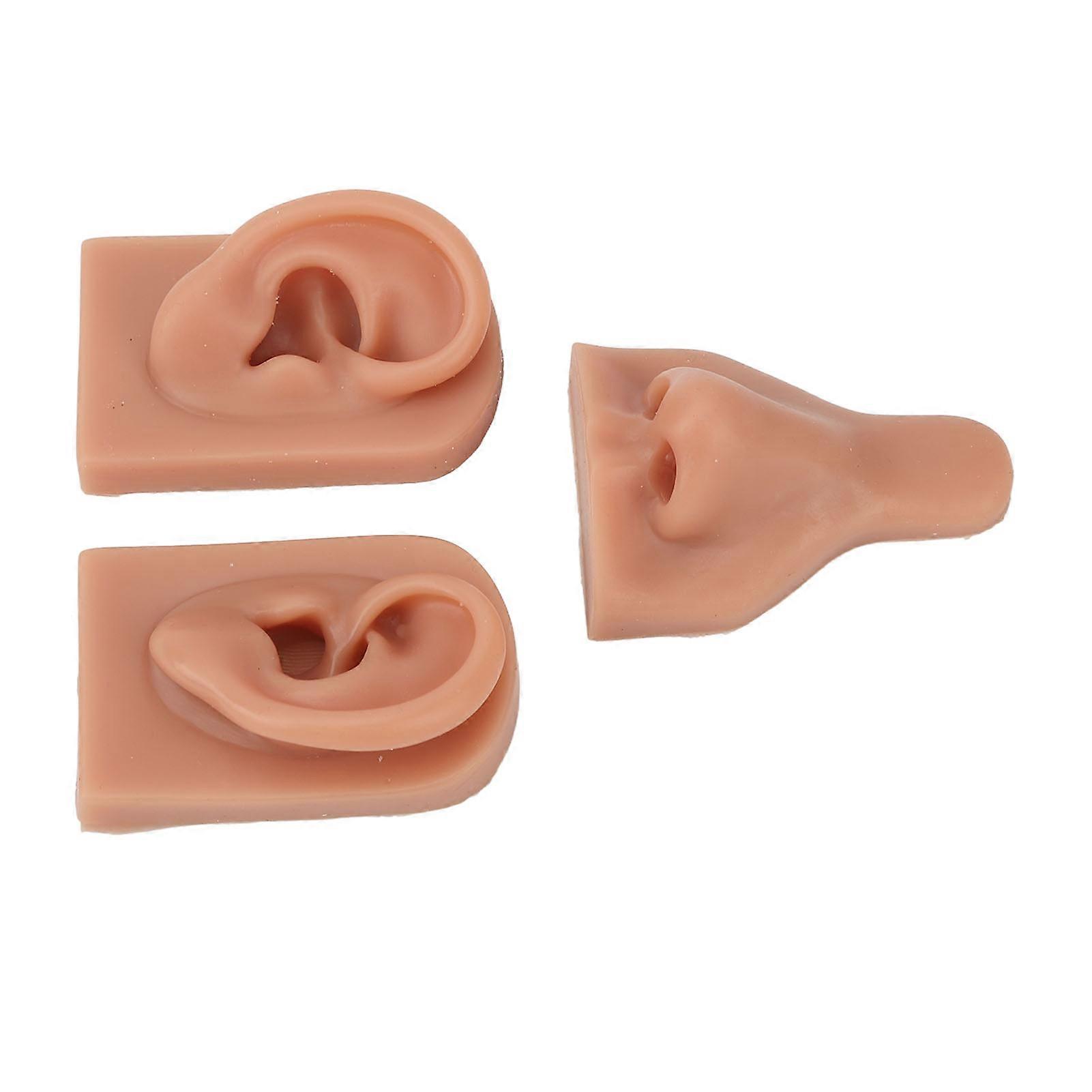 Silicone Nose Ear Model Set for Piercing Practice 3D Simulation Dark Skin Tone Teaching