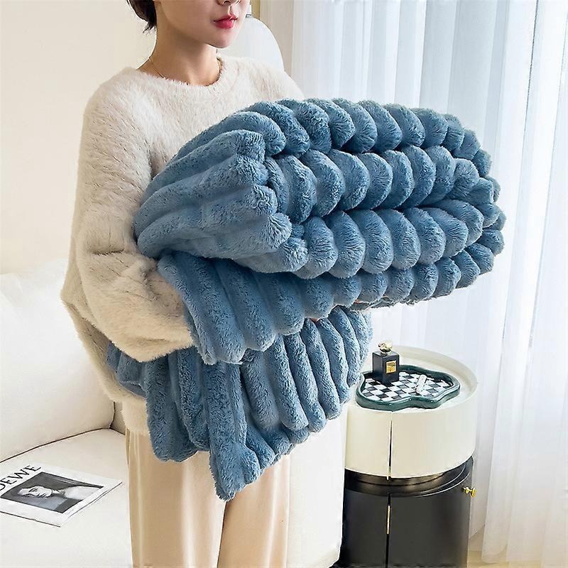 Snuggle Sac Cuddly Blanket, Fluffy Fleece Blanket, Blanket for Sofa, Bed, Couch, Warm and Soft Blanket with Striped Pattern,Grey/pink/green/yellow,120