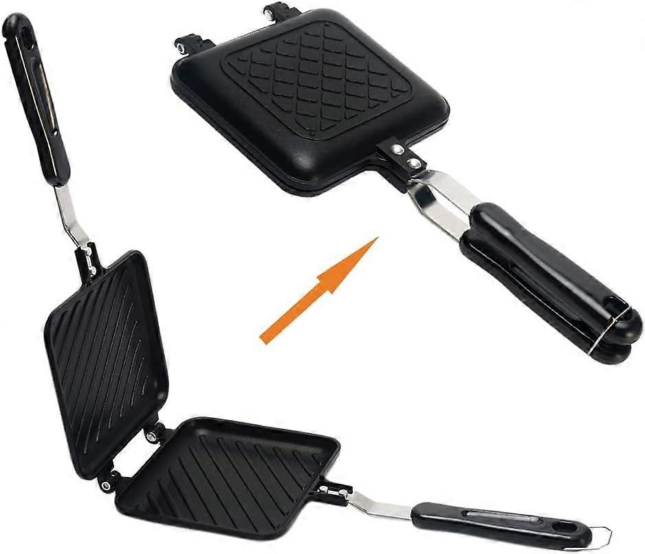 Cast Iron Waffle Maker, Mini Waffle Maker Panini Hot Sandwich Maker Pan Non-Stick Double Sided Frying Pan Home Kitchen Breakfast Machine