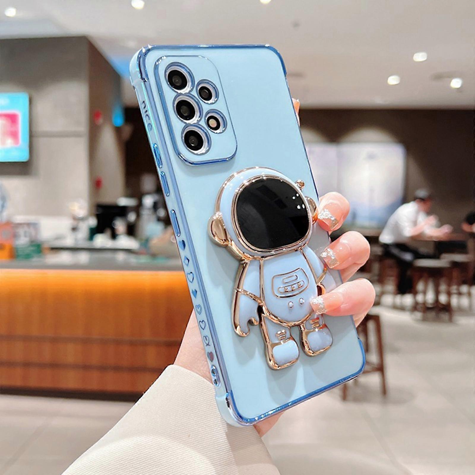 For Samsung Galaxy S24 Ultra Case for Girls, 6D Plating Astronaut Hidden Folding Bracket Case with Stand & Lens Film Protective Cover Case