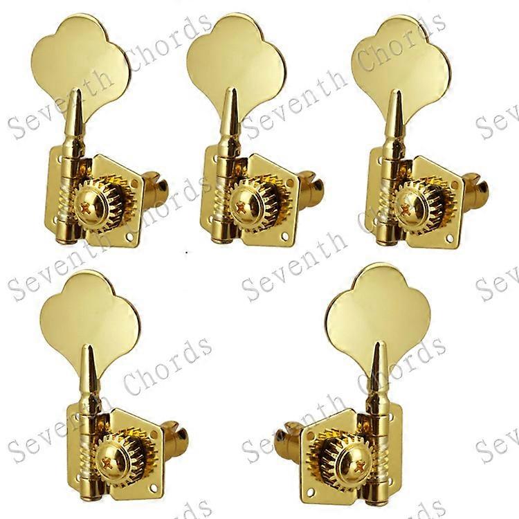 A Set 5 Pcs Gold Open Gear 5 String Bass Guitar String Tuners Tuning Pegs Keys Machine Heads - 2L3R & 3L2R & 1L4R & 4L1R
