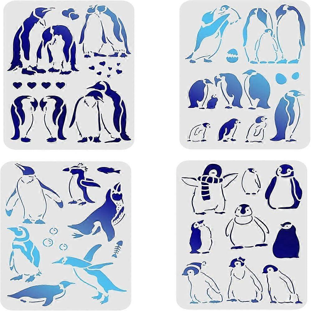 4Pcs Penguin Stencils 11.7x8.3 inch Antarctic Penguins Stencil Plastic Penguin Animals Pattern Drawing Painting Stenbcil DIY Craft Reusable Stencil