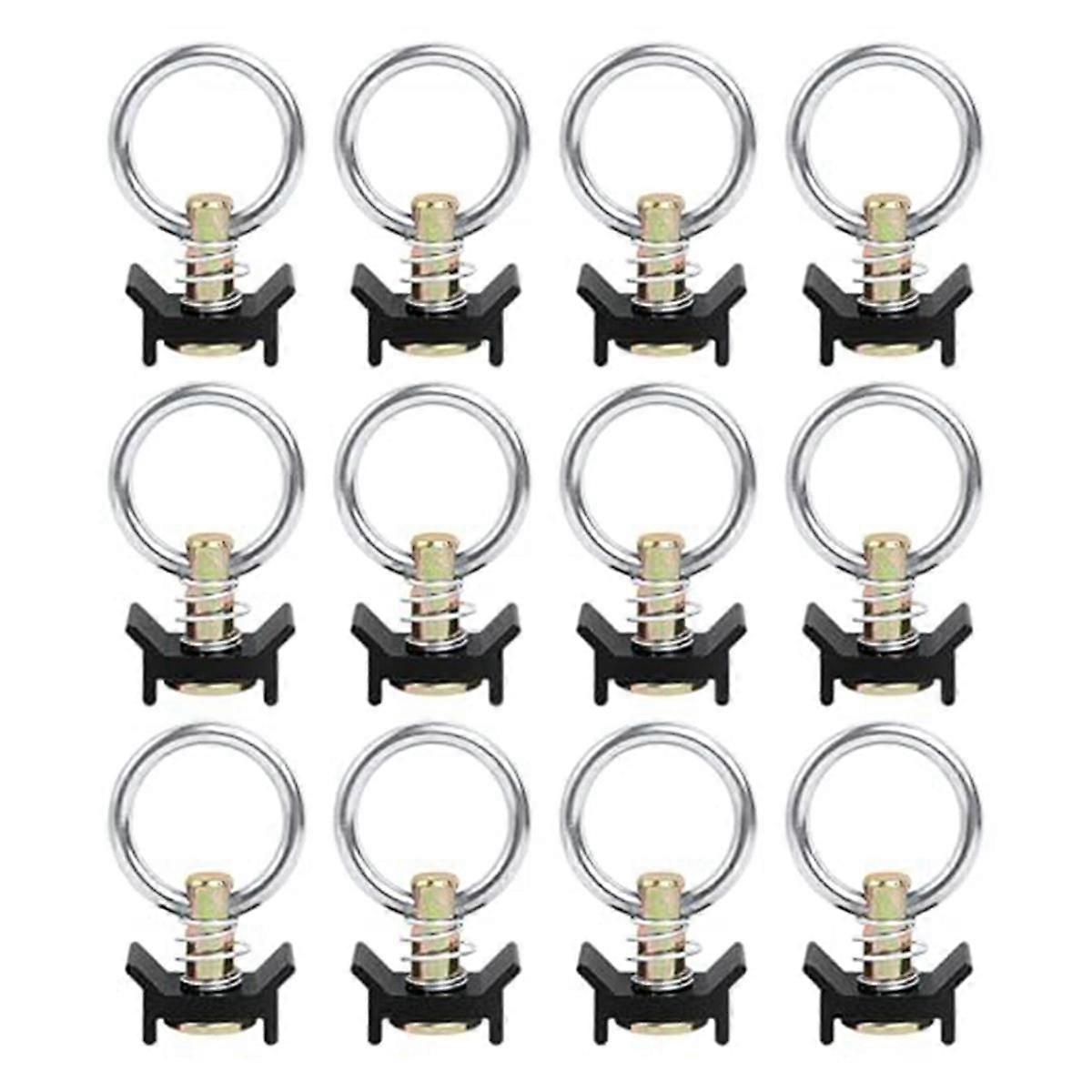 12PCS Single Stud Fitting L Track 4,000LB Capacity with Stainless Steel Round Ring Aluminum Keeper ,Black