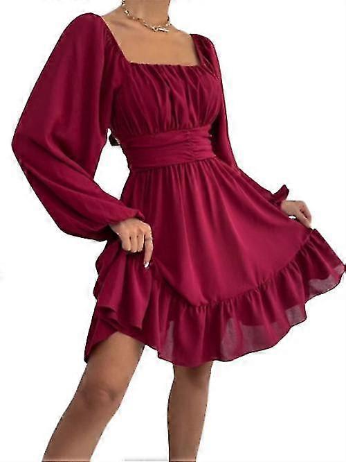 Femme Col Carré Cravate Taille Dos Manches Volants Mini
