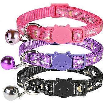 Pcs Anti Strangulation Collars, Adjustable And Luminous Collars With Bell And Safety Buckle For Cat Kitten Puppy, Black+purple+pink
