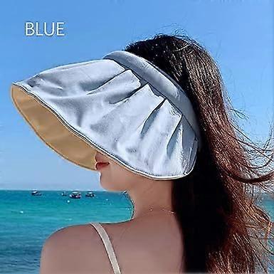 (ブルー)女性用バイザー、アンチUVバイザーキャップ、折りたたみ式帽子、つばの広いビーチハット、日焼け止めキャップ、UPF50+、テニス用、アウトドアレジャー、ビーチ旅行、ランニング