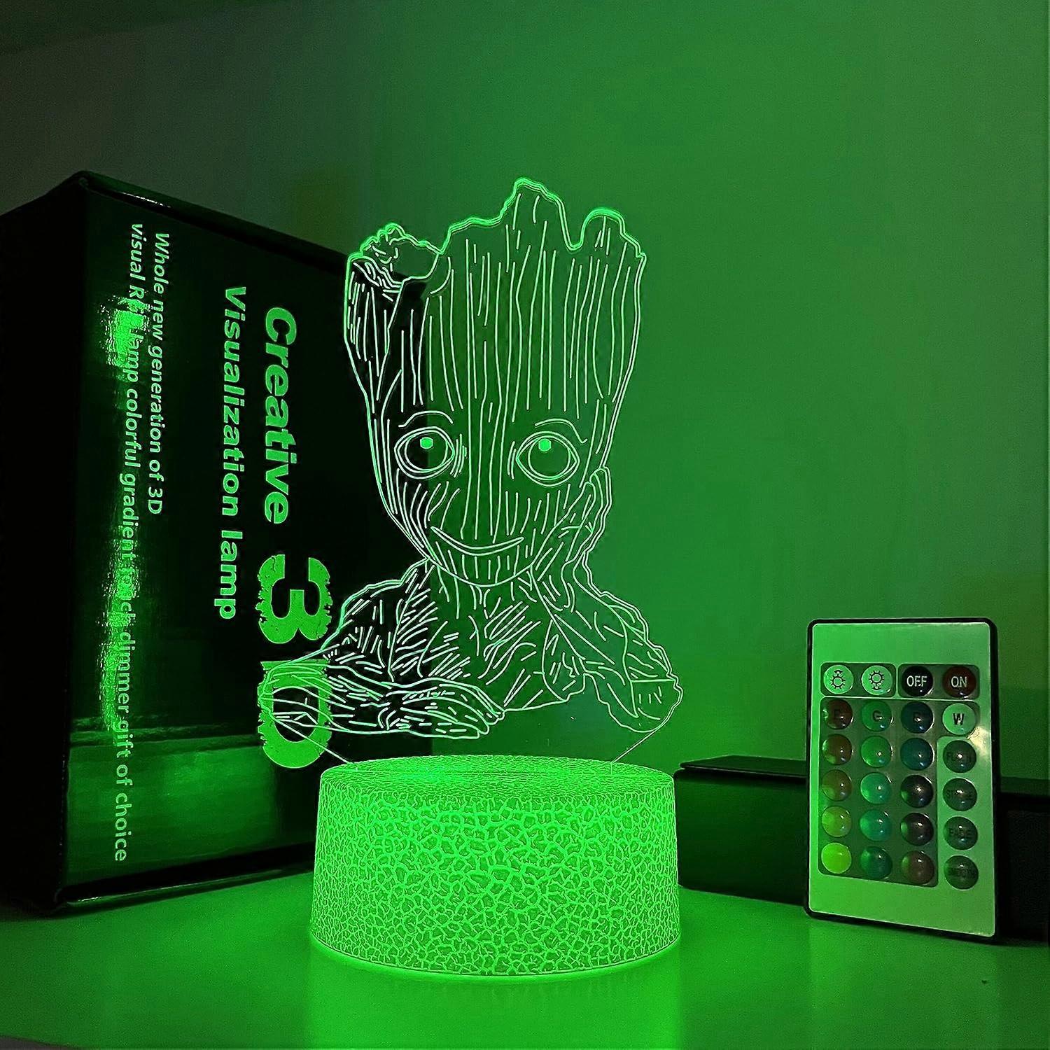 2025 Groot 3D Lamp Kits,3D LED Table Light Night Light with Remote Control 16 Colors Changing Table Desk Bedroom Decor Optical Home Room Store Decor
