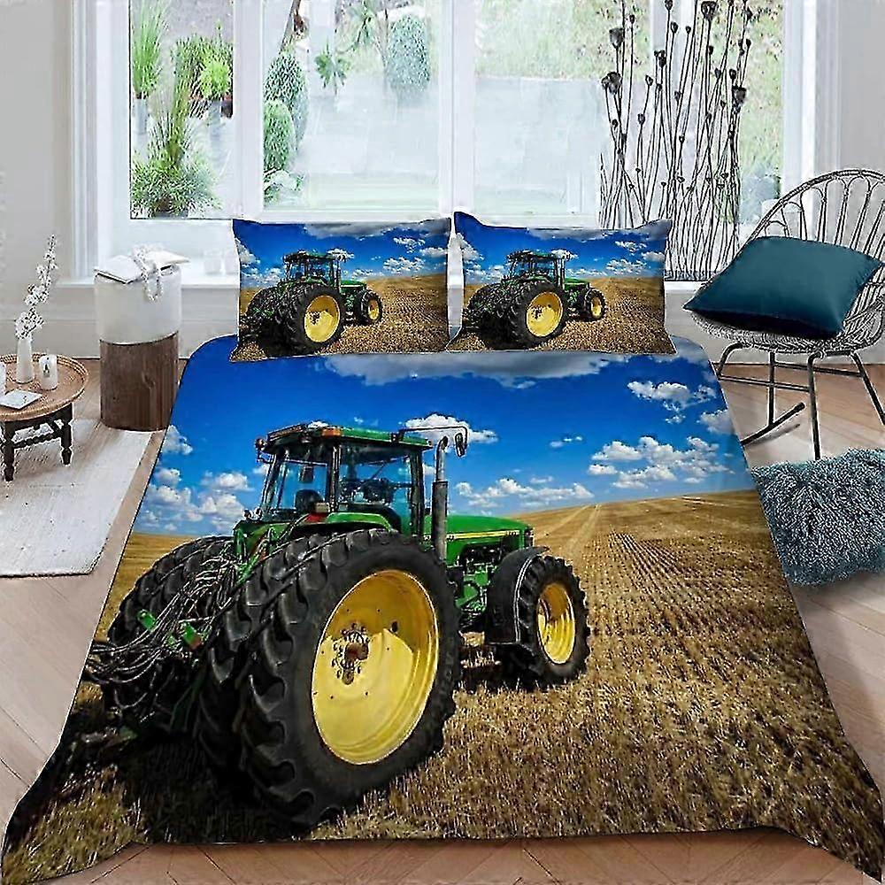 J1411 Lakan Enkelpåslakan Påslakan Barn Pojkar, Traktor Påslakan 155X220 +50X75 örngott, 3D Landskap Gård Tryck Microfibern Täcke Överdrag Med Z