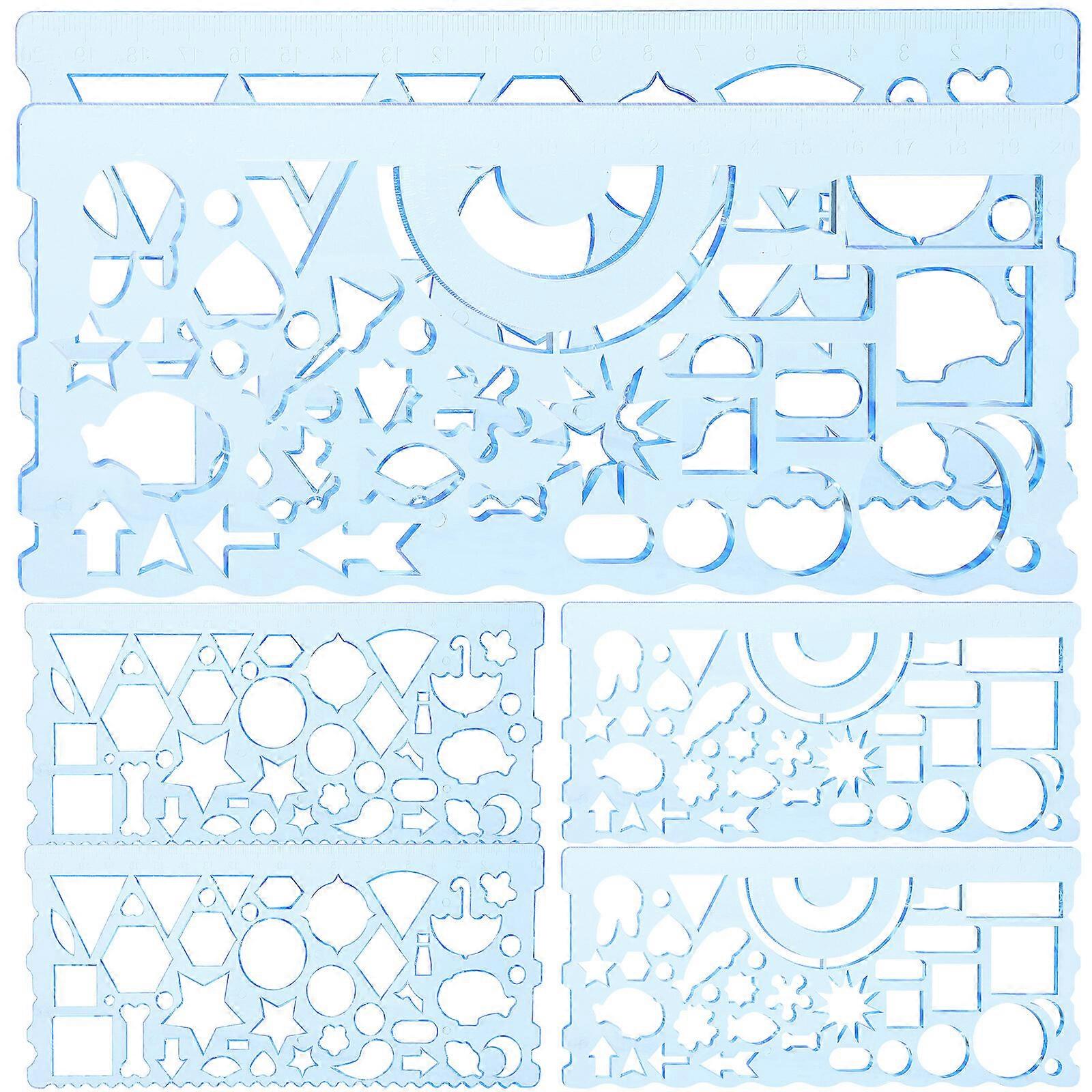 6Pcs Students Drawing Template Plastic Stencil Templates Drafting Ruler Geometric Tools