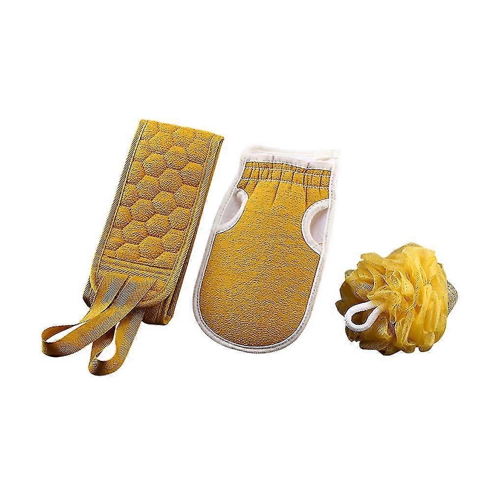 3pcs/set Bath & Shower Towel + Bath Mitt + Bath Ball #yellow