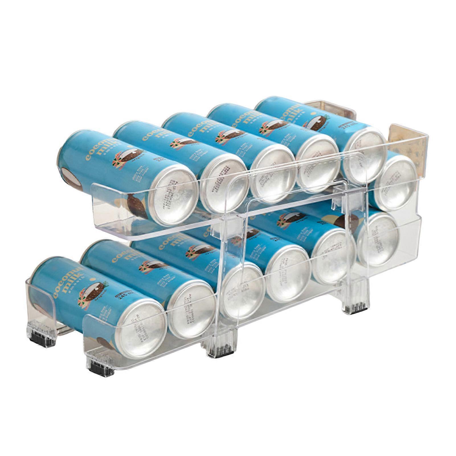 1/2 Pcs Fridge Can Storage Rack Automatic Rolling Transparent Large Capacity Stackable Egg Beer Soda Holder Can Organizer Refrigerator Can Dispenser
