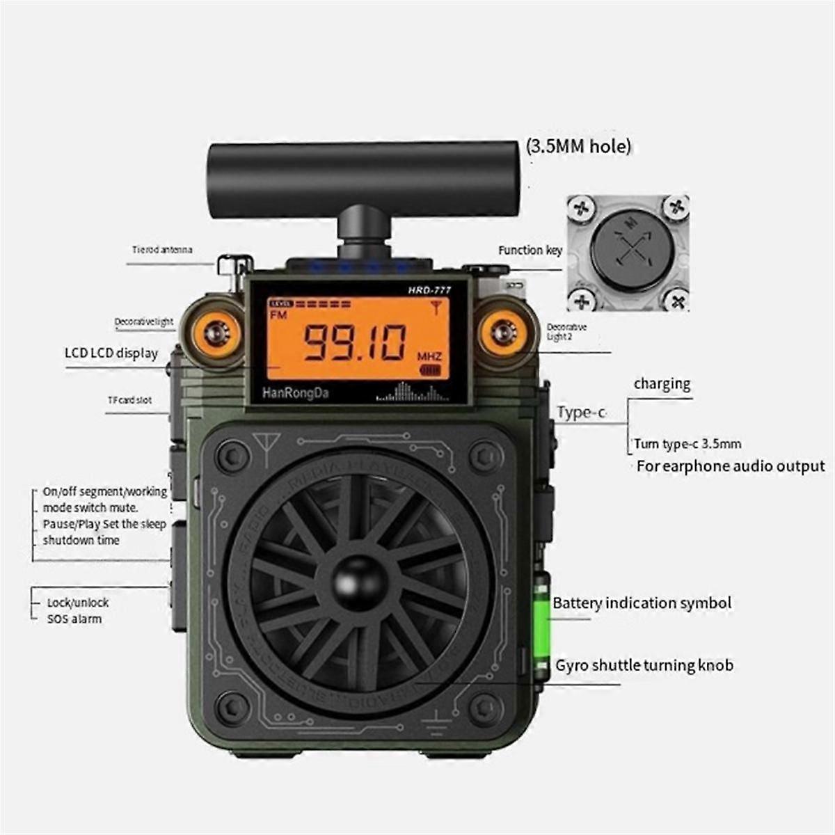 -777 FM MW SW VHF Full-Band Bluetooth Radio Fingertip Gyroscope Mini Radio Multi-Function Mini Speaker
