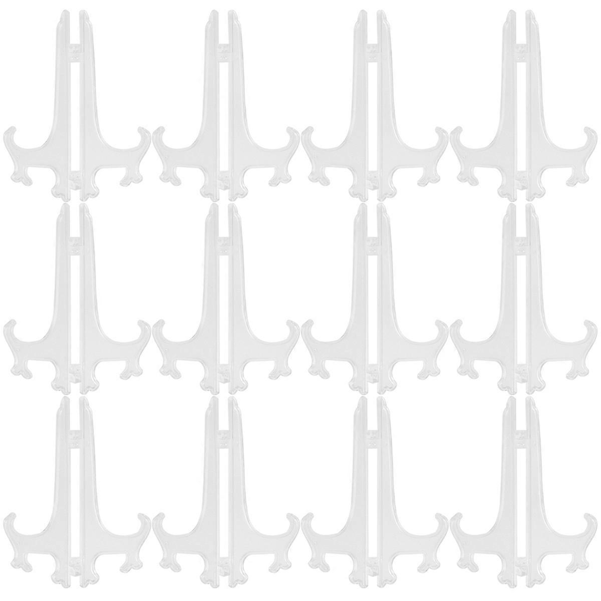 12pcs 7 Inches Transparent Plate Rack Plastic Bracket Desktop Dish Holder Folding Display Rack Medals Organizer for Home Office Shop Display Supplies