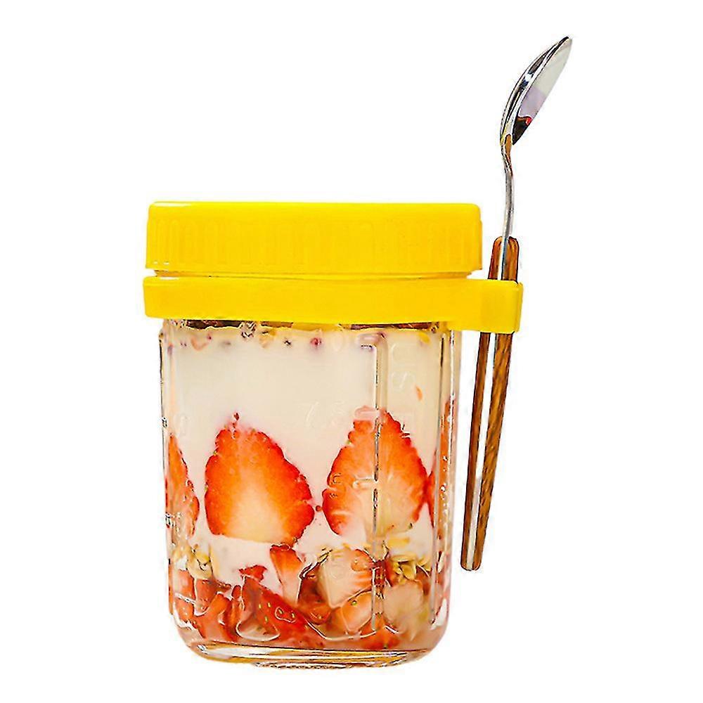 Portable Overnight Oats Jar Container With Lid And Spoon, 350ml Cereal Milk Vegetables Fruits Salad Storage Container With Measurement Marks