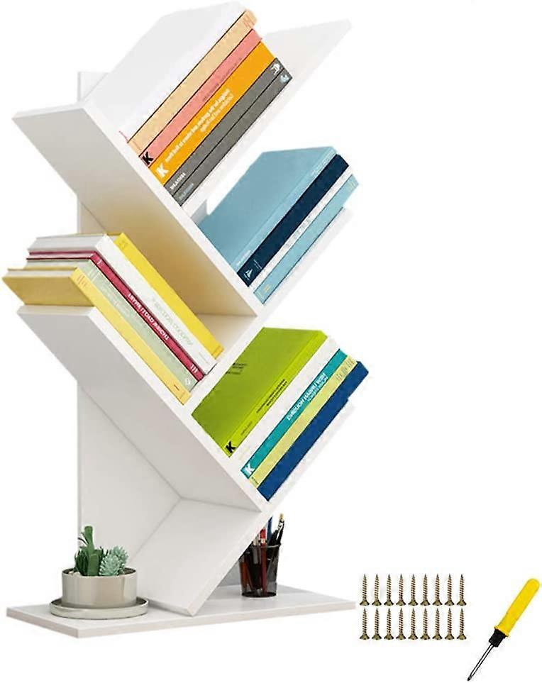 Tree Bookshelf, Wood Book Tower(White)