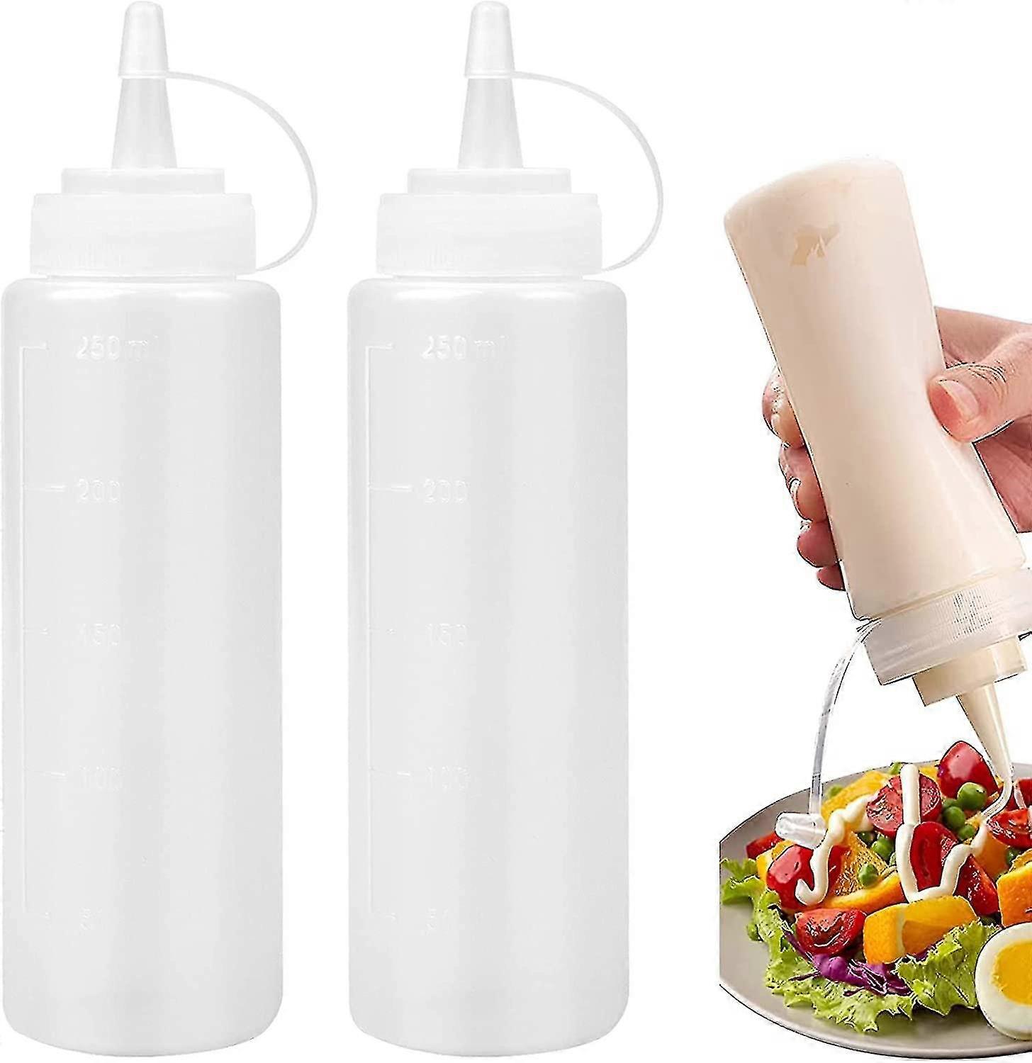 2 Pack Plastic Squeeze Bottle, Squeeze Bottle With Caps, 8oz No Leak Condiment