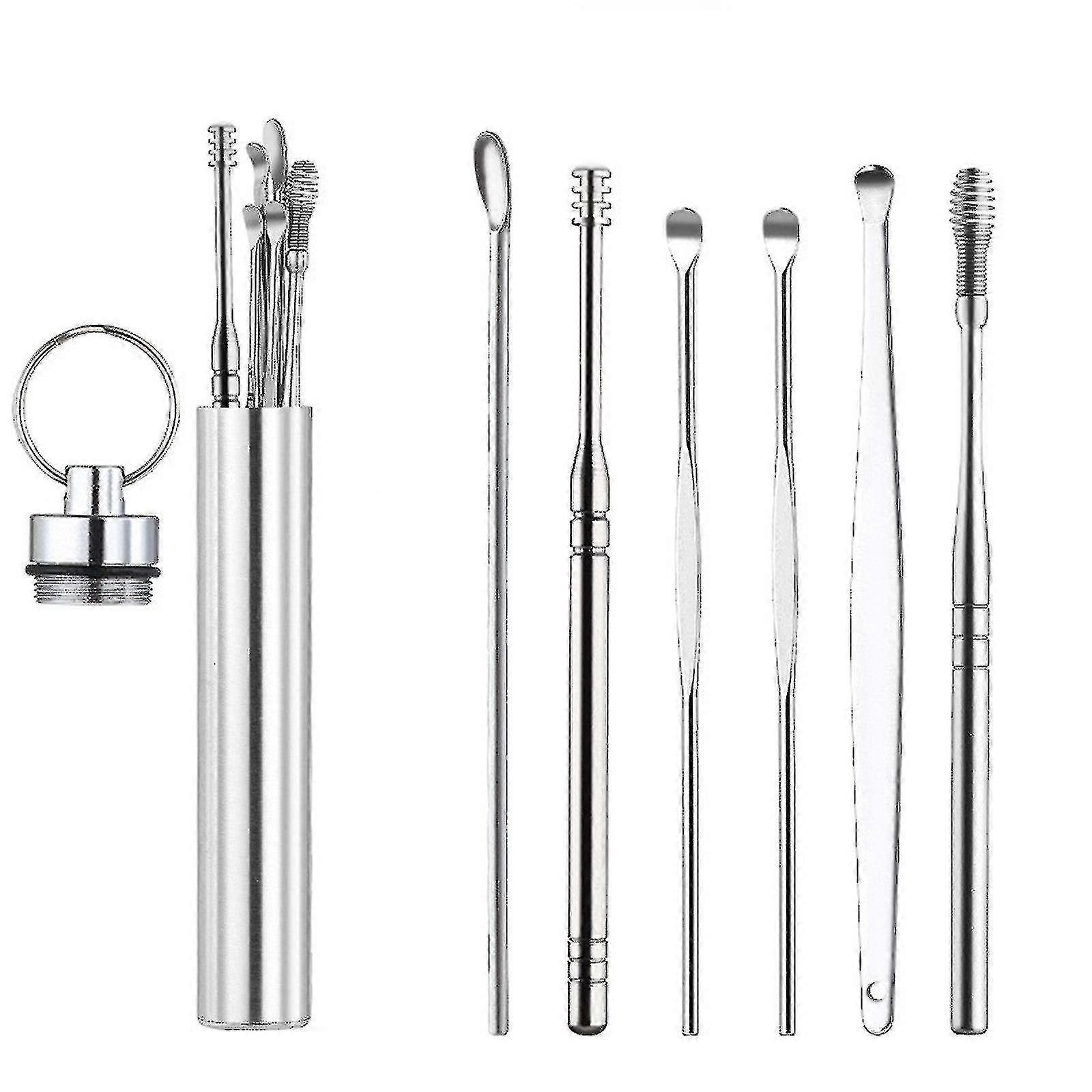 6 Stück / Set Ohrenschmalz Entfernung Kit, Ohrenschmalz Entfernung 6-in-1 Ohr Pick Tools Wiederverwendbare Ohrenreiniger, Edelstahl Ohr Pick Set mit Box