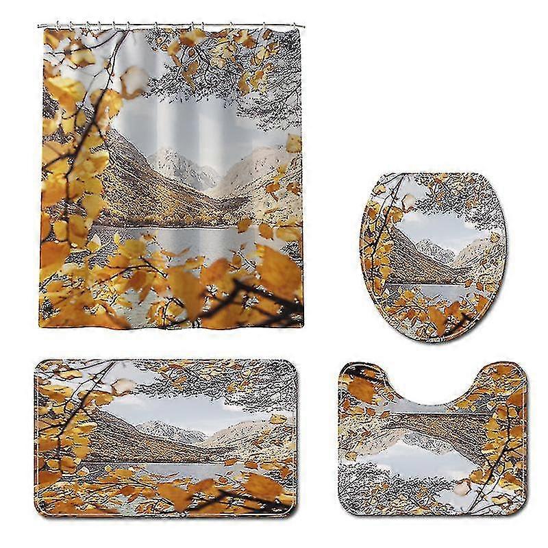 4pcs impermeable cortina de ducha alfombra de inodoro