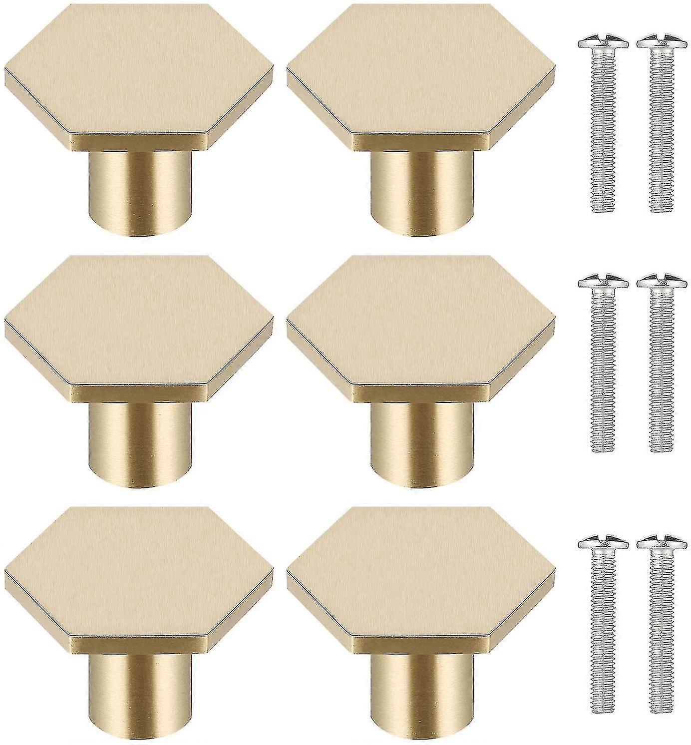 6pcs Solid Brass Door Handles, Hexagonal Gold Drawer Knobs Cupboard Knobs,door Knobs