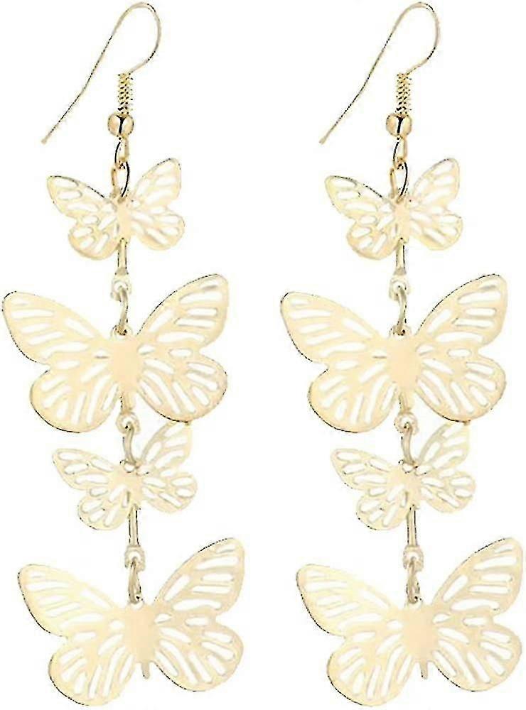 Delicate Filigree Dangle Flying Butterfly Hook Earrings - Available In Silver And Gold Tones