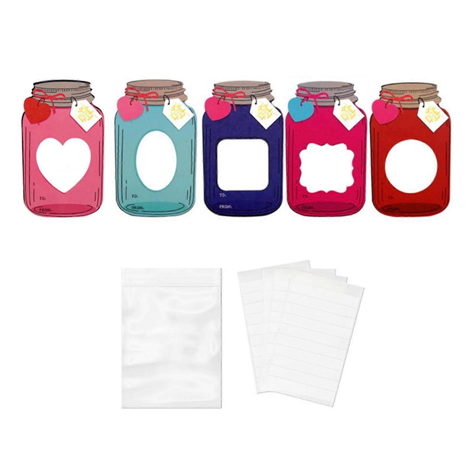 50 Set Valentine Cards for Kids Mason-Jar Valentine Cards Set DIY Super Cute Exchange Present for Classroom