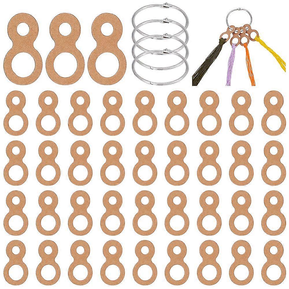 100Pcs Kraft Paper Thread Winding Boards with 4Pcs Iron Loose Leaf Book Binder Hinged Ring Tan 44x25x0.5mm