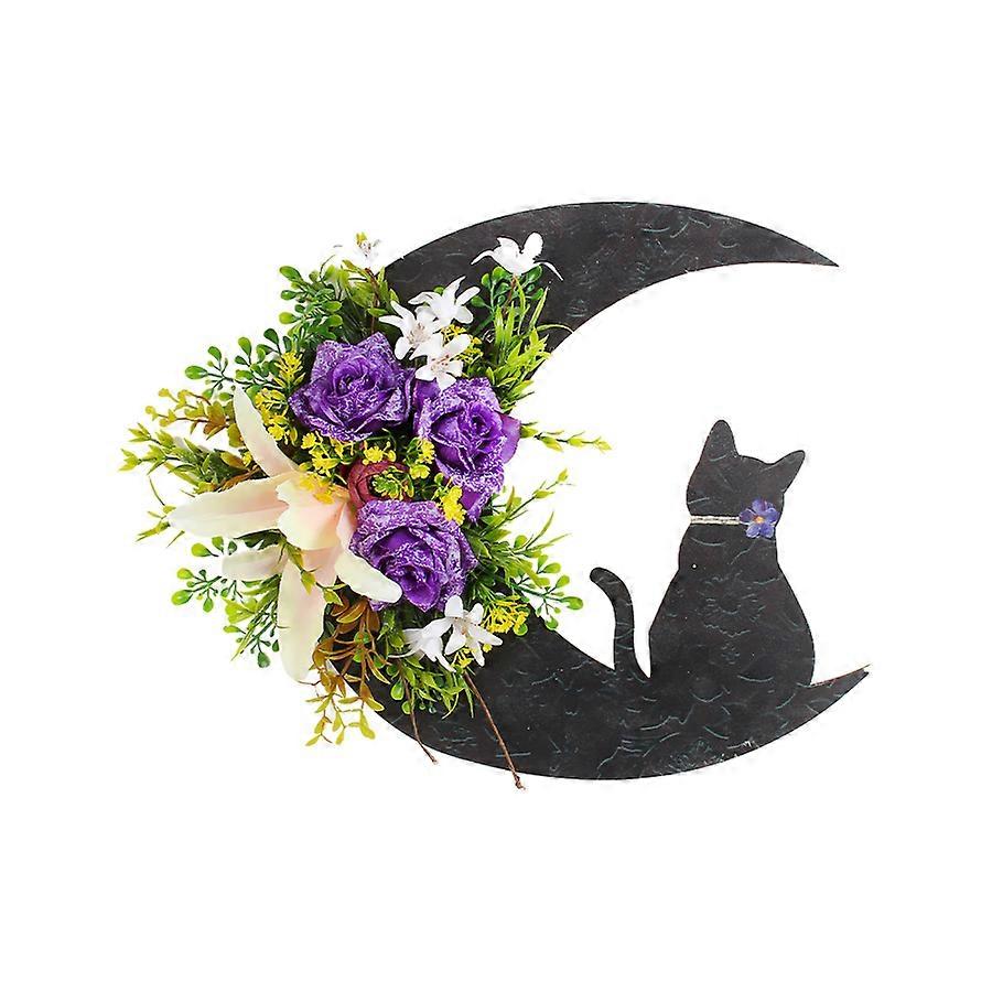 ドアの装飾のための大気の猫と月の花輪