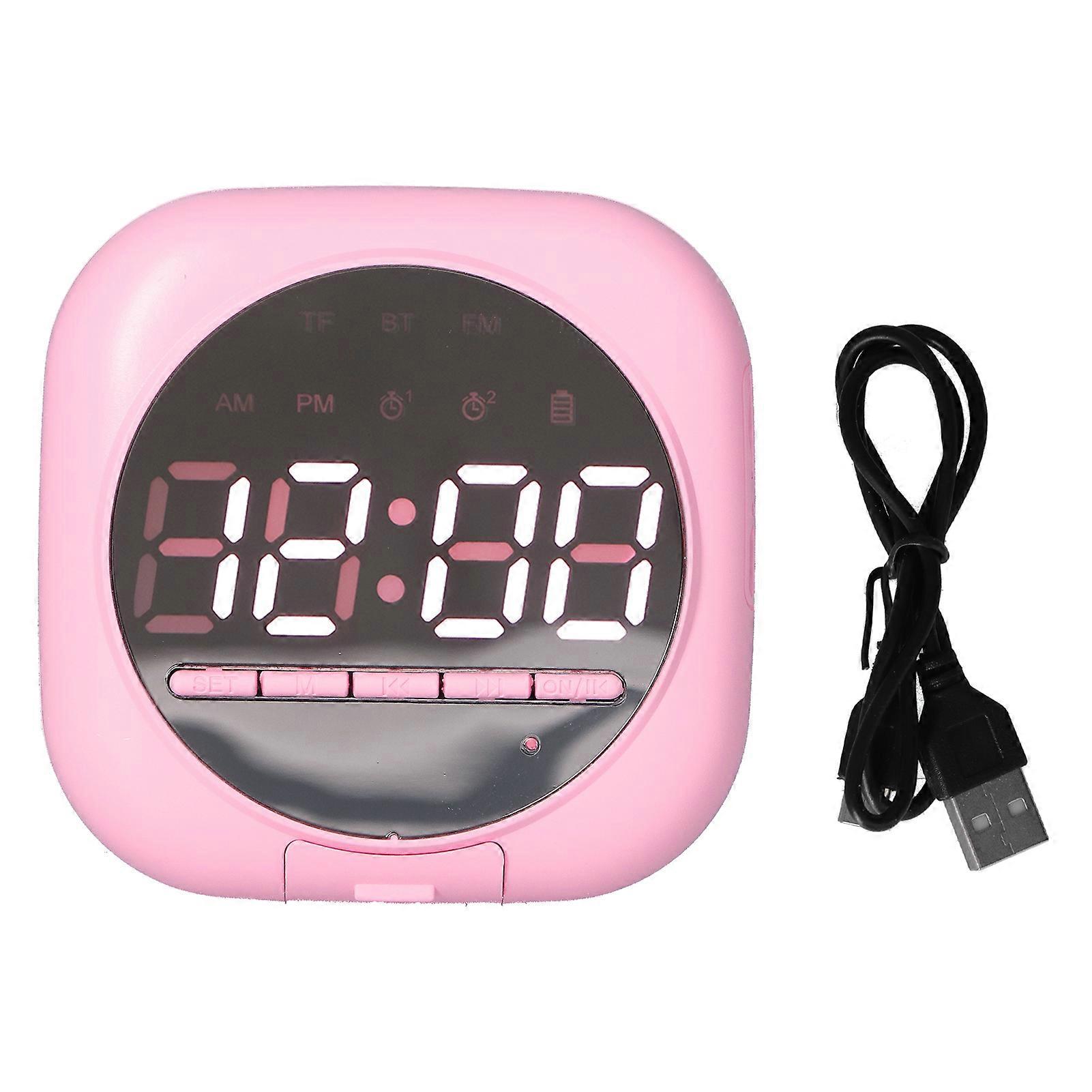 P12 Bluetooth Clock Speaker Wireless LED Mirror Portable Dual Alarm Clock Bass SpeakerPink