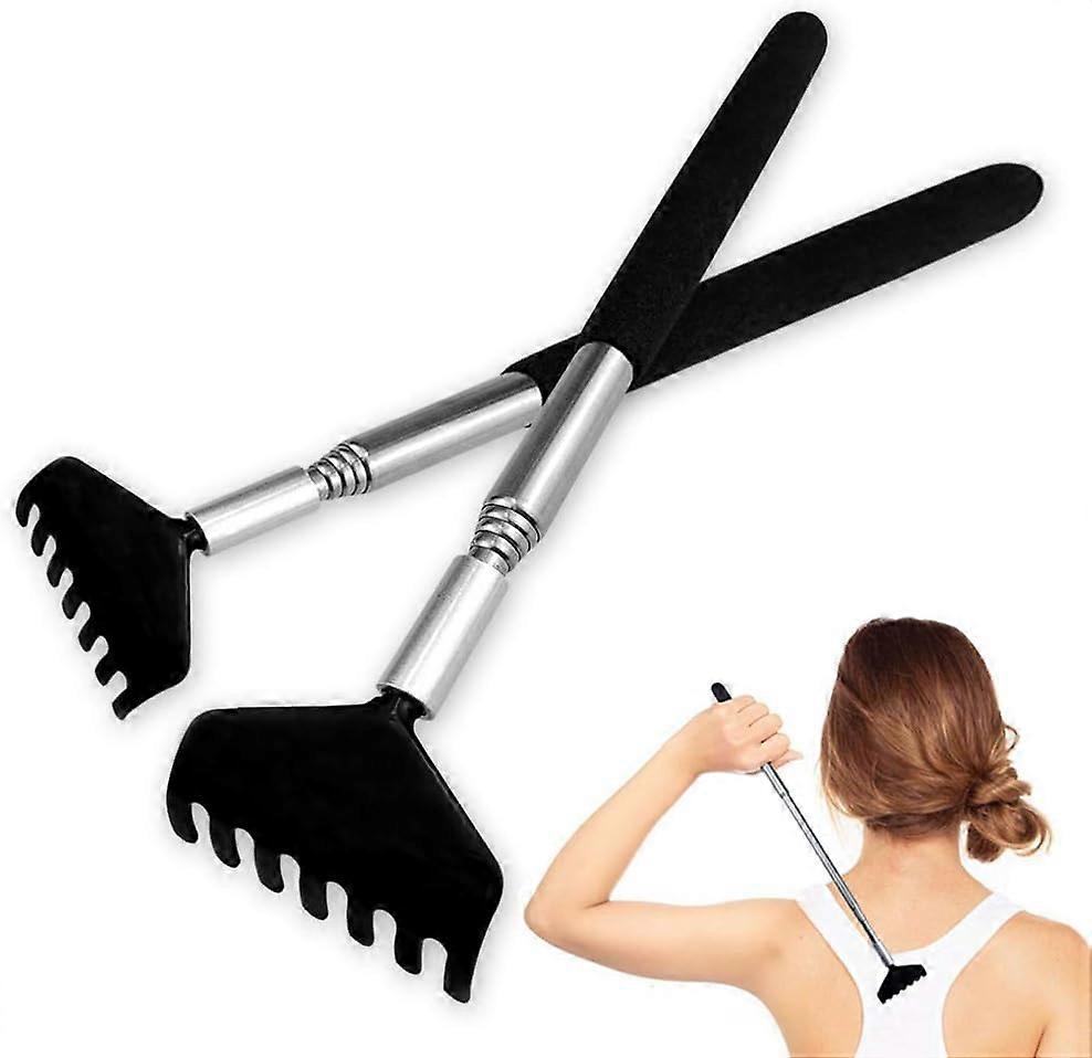 2 Black Back Scrapers Made Of High Quality Stainless Steel, With An Extendable Rod Extendable Up To 68Cm For Scratching The Head And Back-black