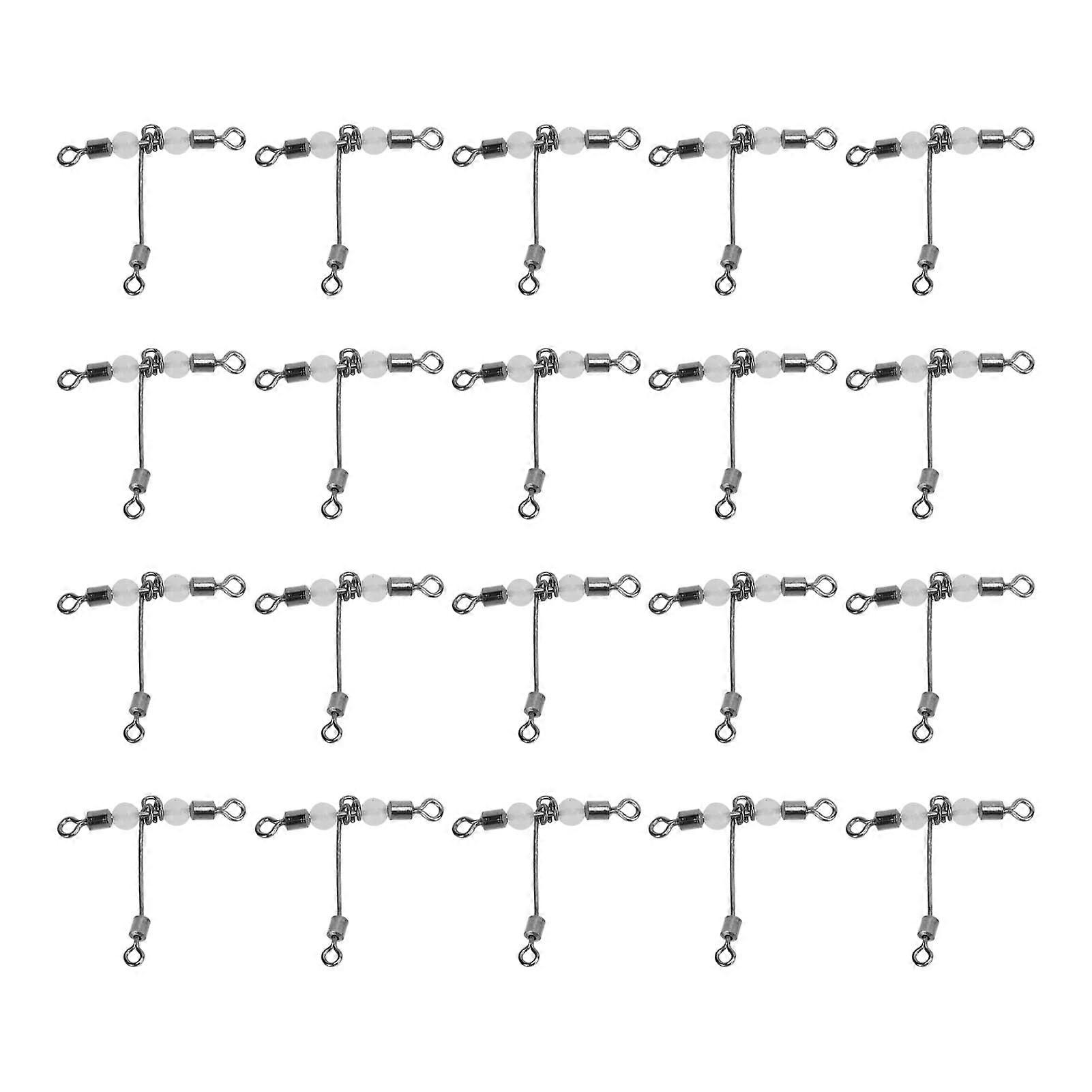 20pcs T Shape Luminous Fishing Swivel 3 Way Connector Cross Line Rolling Swivel with Beads10x12 #