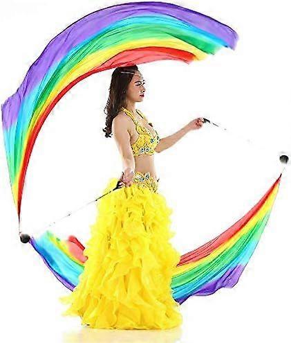 2Pcs Silk Veil with Poi Balls, Belly Dance Poi Streamer for Haka & Polynesian Dances, Colorful Dance Accessories for Performance & Training
