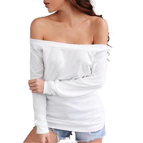 Women T-shirt Solid Color Off Shoulder Autumn Long Sleeve Slash