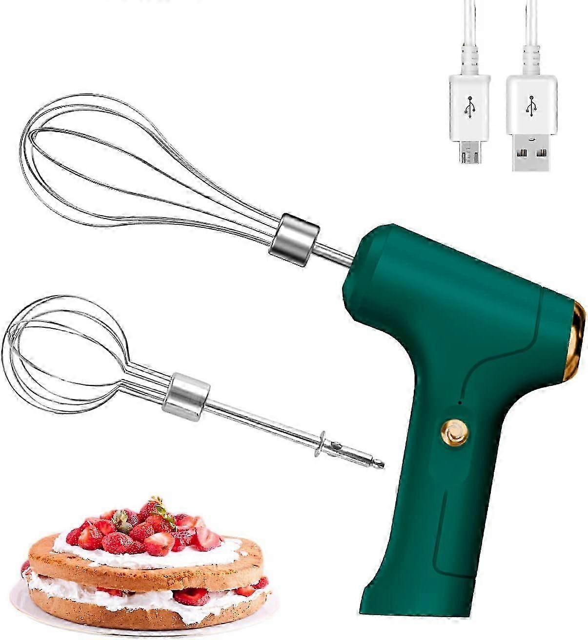 Electric Hand Whisk, USB Rechargeable, Egg Beater with 2 Detachable Whisks with 3 Speed Modes