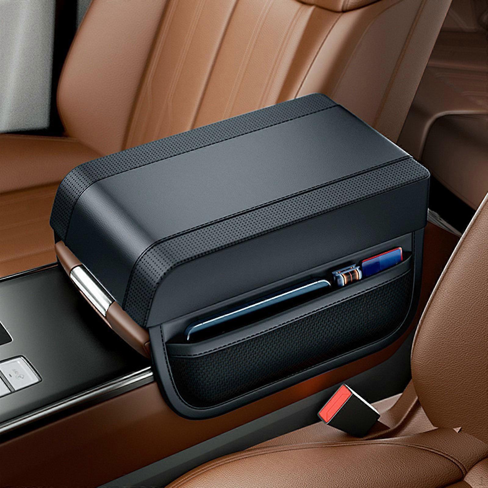 Car Armrest Cushion Arm Pad Middle Console Protector with Storage Pockets Protection Soft PU Leather