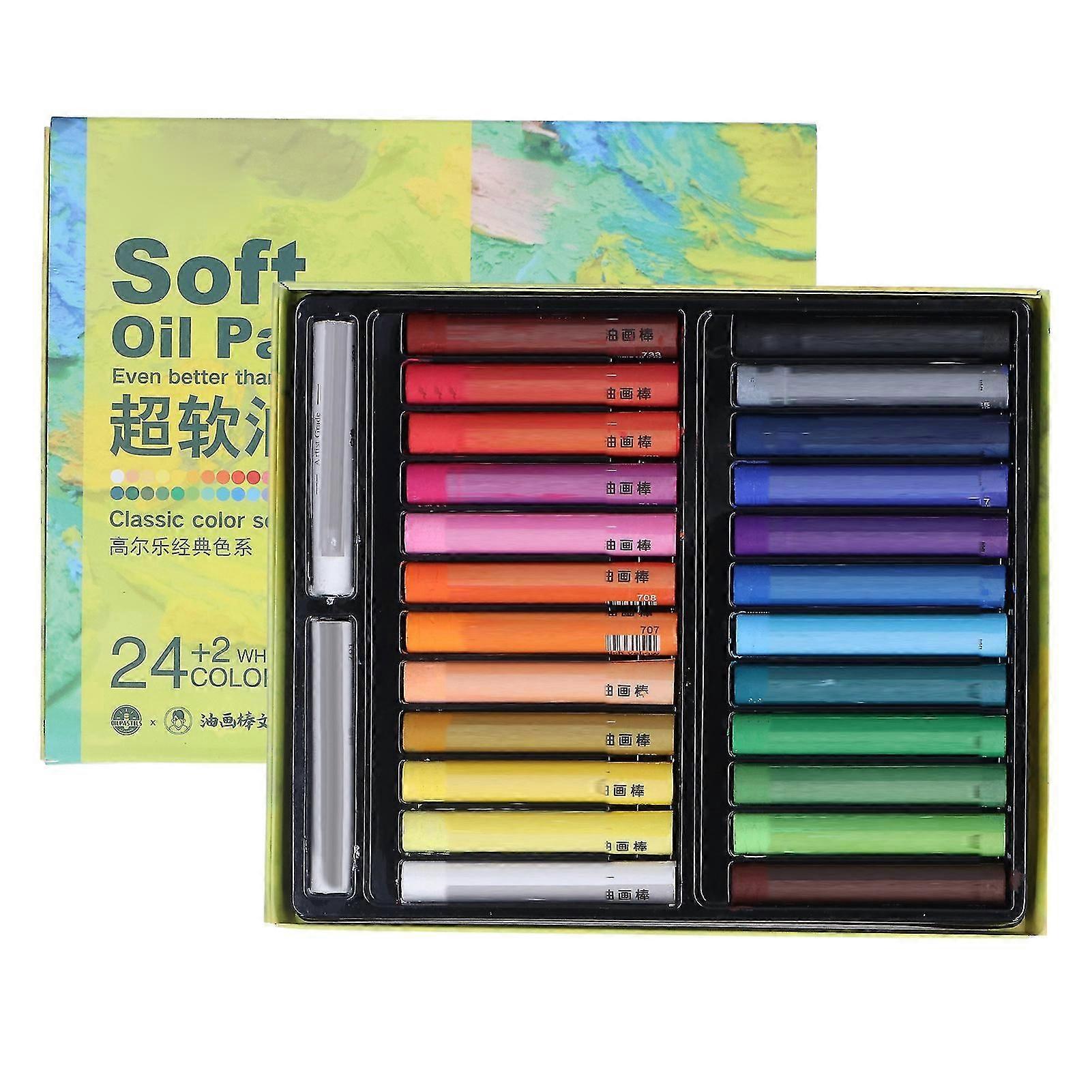 24 Colors Oil Pastels Set - Safe, Reliable and Practical DIY Coloring Accessories for Graffiti - Glossy Soft Touch - 26pcs
