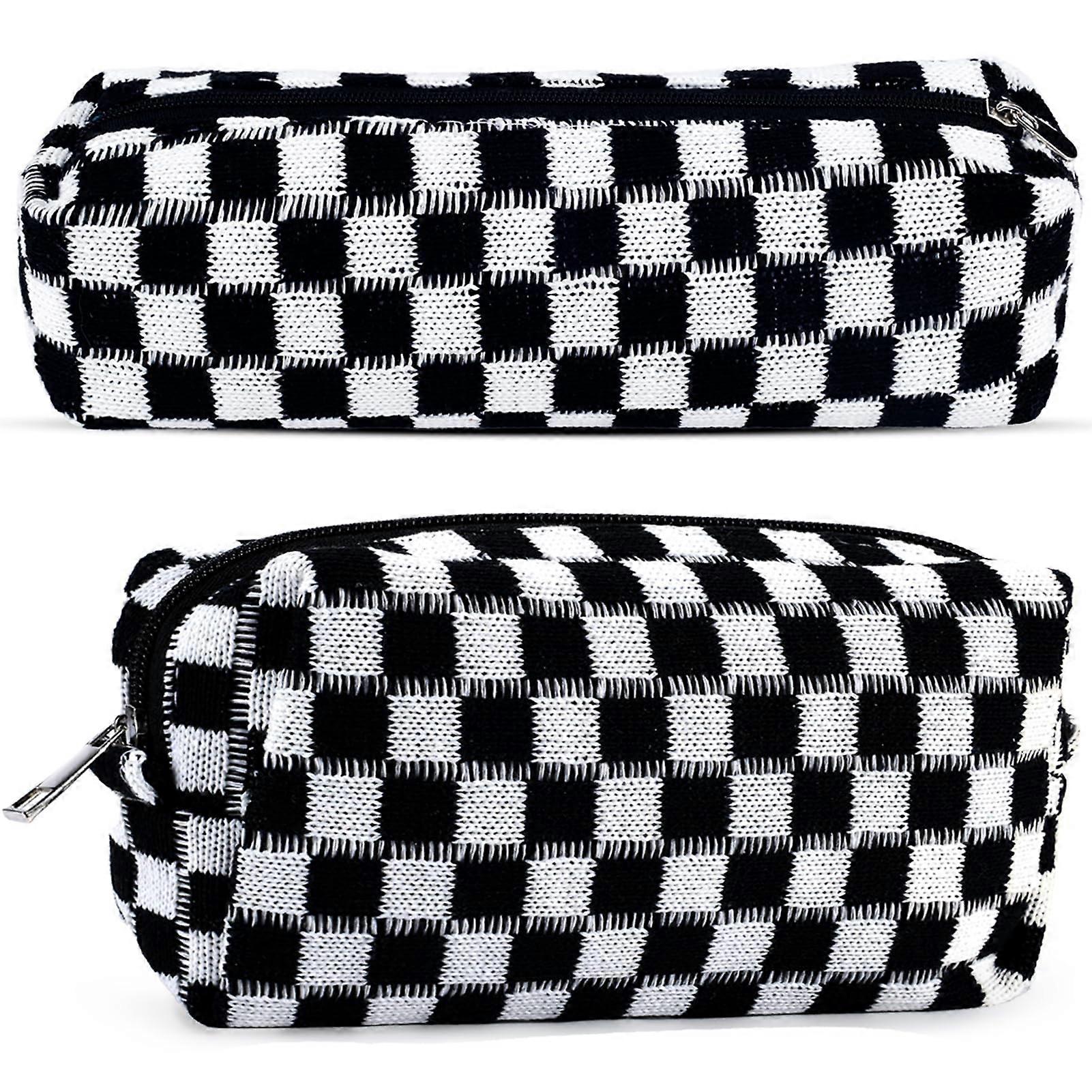 2 Pieces Checkered Makeup Bag for Travel Small Size