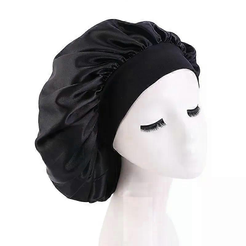 Large Size Wide Band Satin Bonnet Solid Color Sleeping Cap Adjustable Size Bonnet Hat For Women