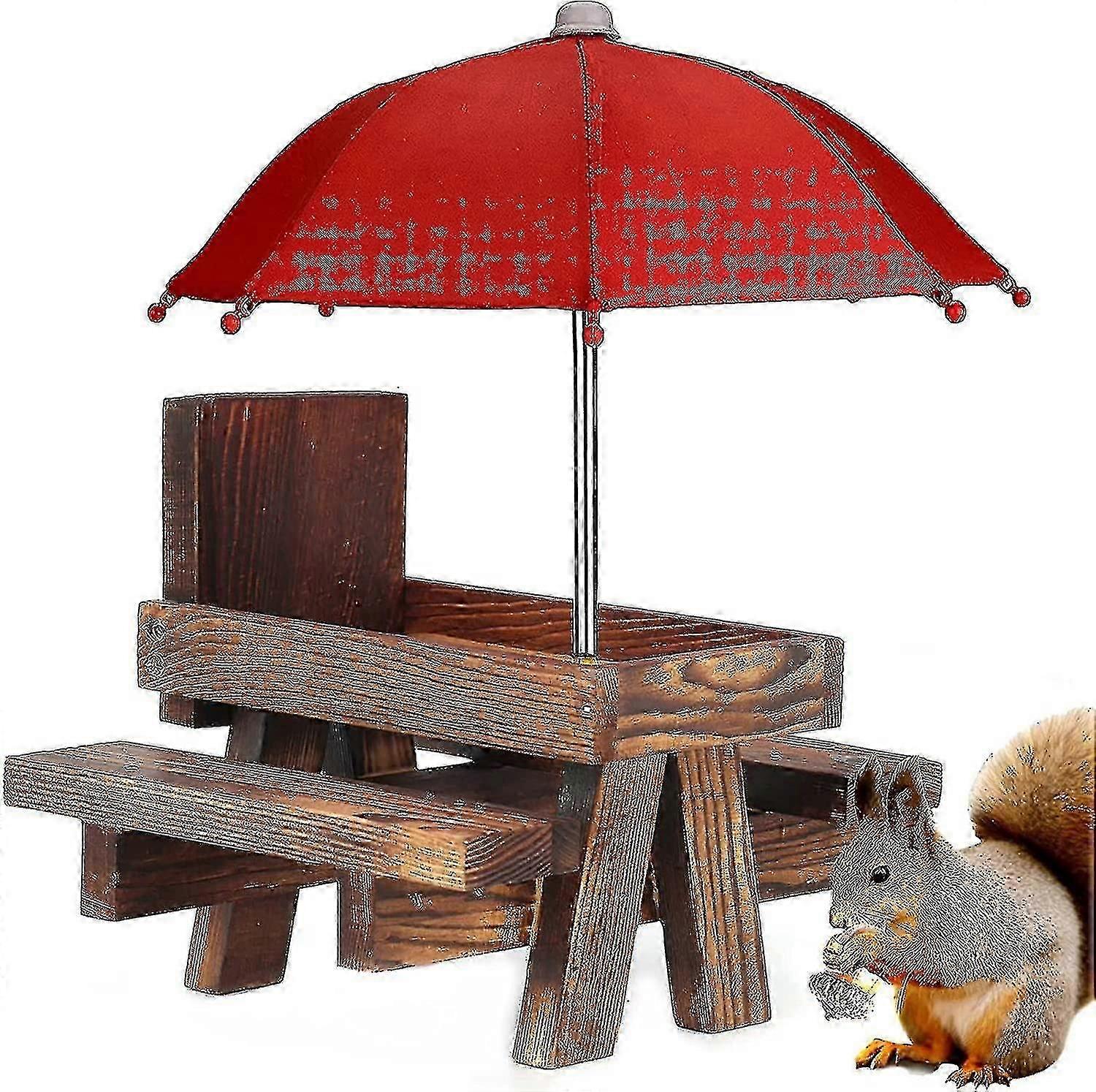 Squirrel Picnic Table Feeder With Umbrella | Mini Picnic Table For Squirrels And Chipmunk