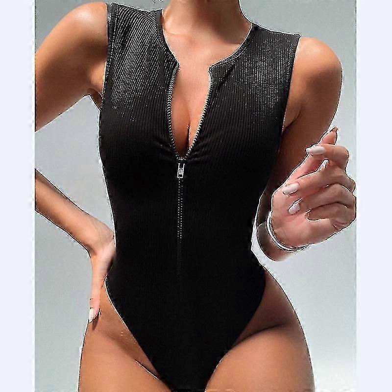S/m/l Zipper Bodysuit Sexy Body Basic Top Sleeveless Summer Bodysuit Jumpsuit One Piece