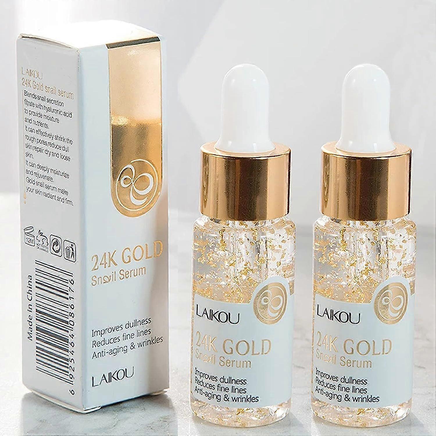 عبوة من 2 مصل وجه الحلزون الذهبي عيار 24 قيراطا ، مصل معزز للكولاجين الذهبي عيار 24 قيراطا ، مرطب للوجه خلاصة الحلزون ، مصل مرطب عميق مضاد للشيخوخة