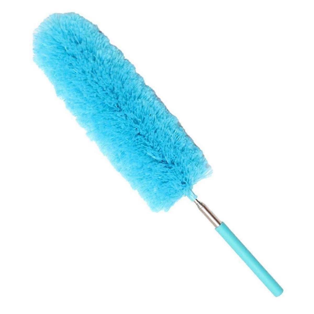 Extendable Handle Fuzzy Fan Duster For Comprehensive Cleaning, Electrostatic Microfiber Duster With Stainless Steel Integrated Extension Pole, Blue