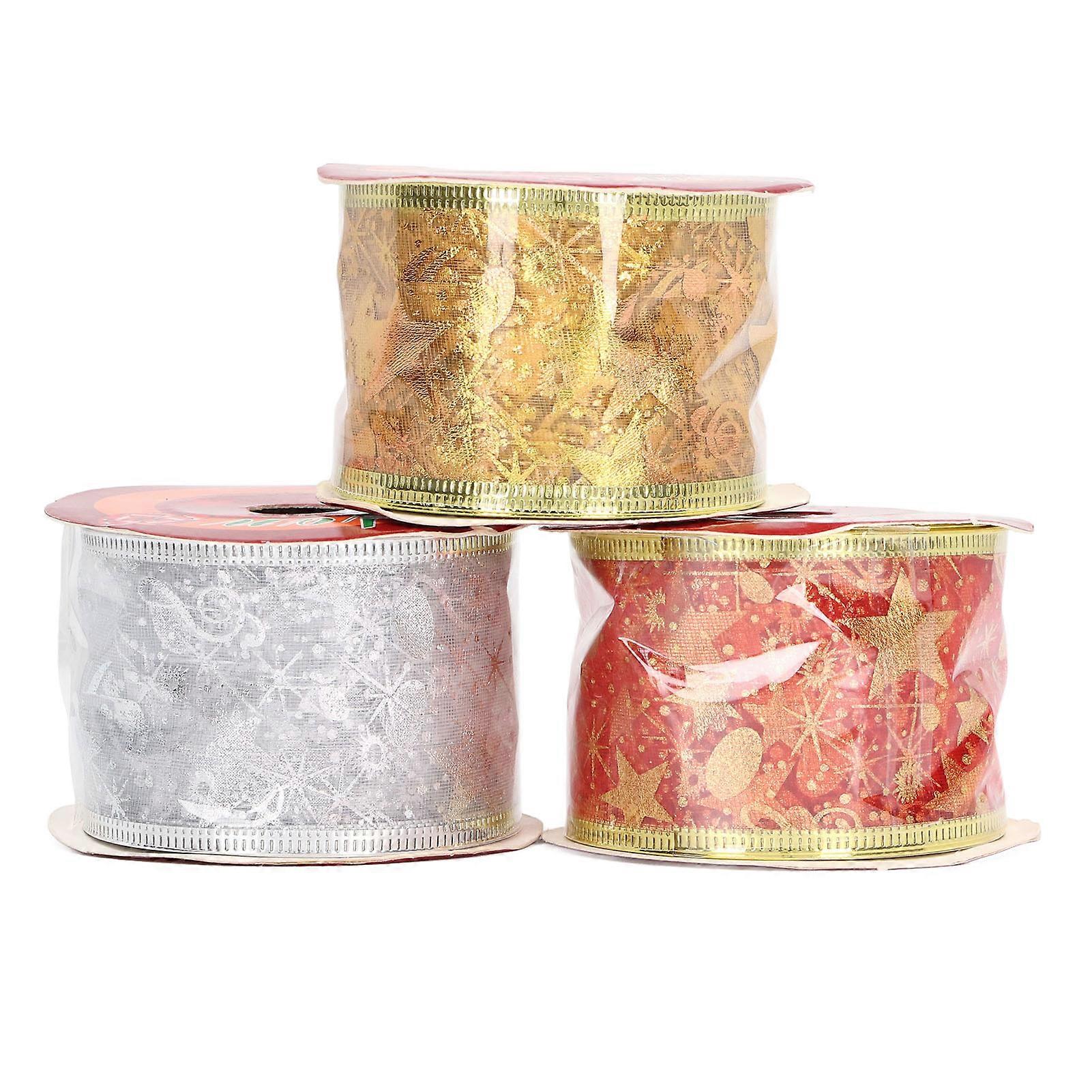 DIY Craft Projects Come Alive, Traditional Christmas Style Transparent Metallic Ribbon 3 Pcs Ideal for Creating Perfect Bows and Holiday Decorations