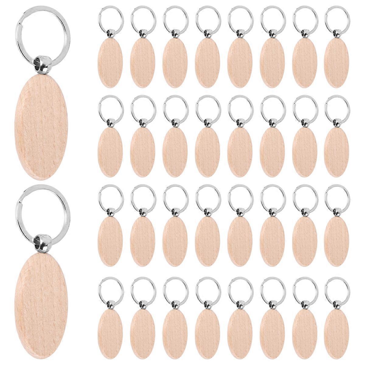 50 Pieces Wooden Keychain Oval Wood (Oval)